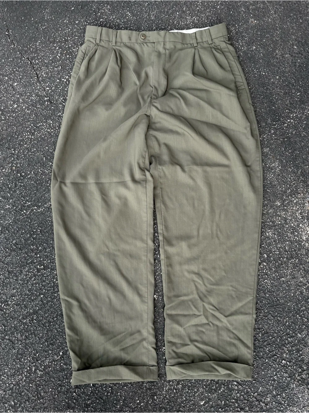 Zanella Mens Dress Pants Slacks 34 Jesse Virgin Wool Pleated Cuffed Italy Olive